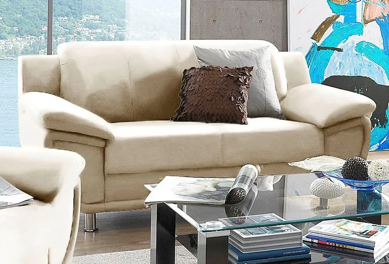 TRENDMANUFAKTUR 2-Sitzer Rondo 178 cm, 2-Sitzer, komfortabel, Federkern optional, Chromfüße, Couch wahlweise mit Federkern und in verschiedenen Bezügen bestellbar, Weiß, – Produktbild 2 von 5