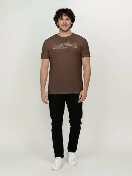 GreenBomb GREENBOMB Nature Mountain Sundown Loom - Funktionales T-Shirt aus Merino-Wolle / hochwertiger Print / Fair & Vegan, Braun (earth wood), – Produktbild 3 von 4