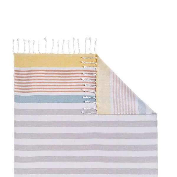 Lou-i Lou-i Strandtuch bunt Bio-Baumwolle Hammamtuch, Weiß-grau-rot-gelb, – Produktbild 2 von 2