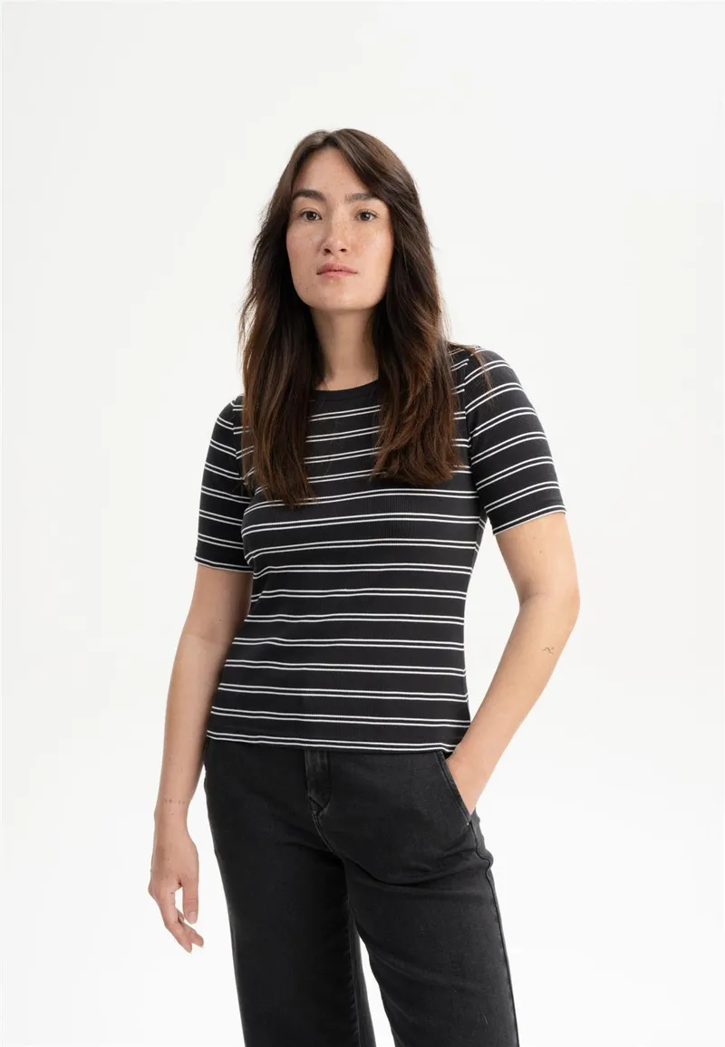 MELA Geripptes T-Shirt Modell: Jasleen GOTS, Schwarz weiß gestreift, – Produktbild 1 von 1