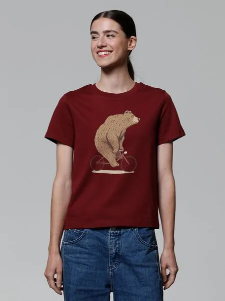 watapparel watapparel T-Shirt Frauen Fahrradbär, Burgundy, – Produktbild 2 von 4