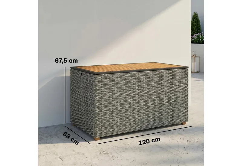 Outsunny Outsunny Gartenbox Polyrattan wasserdicht FSC-Akazienholz-Deckel Kissenbox (Auflagenbox, 1 St., Aufbewahrungsbox), für Garten Balkon Pool Dunkelgrau, Grau, – Produktbild 3 von 5