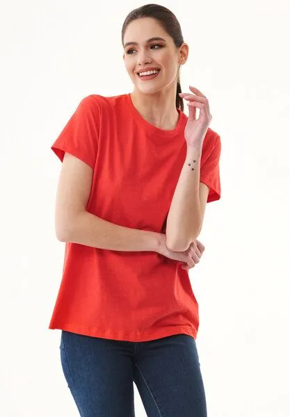 ORGANICATION ORGANICATION Damen Basic T-Shirt aus Bio-Baumwolle, Dusty red, – Produktbild 1 von 4