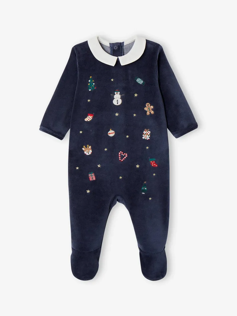 Vertbaudet Baby Weihnachts-Strampler mit Kragen BASIC, Marine, – Produktbild 1 von 3