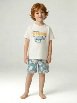 Vertbaudet Jungen-Set aus T-Shirt und Shorts AFRICAN RHINO – Produktbild 1 von 1