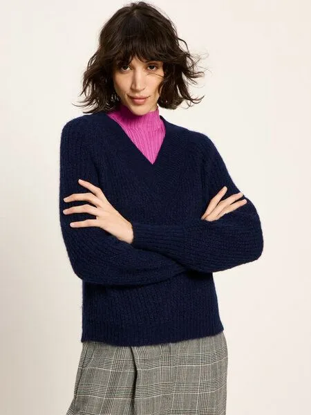 LANIUS LANIUS Pullover mit V-Ausschnitt, Purple blue melange, – Produktbild 1 von 8