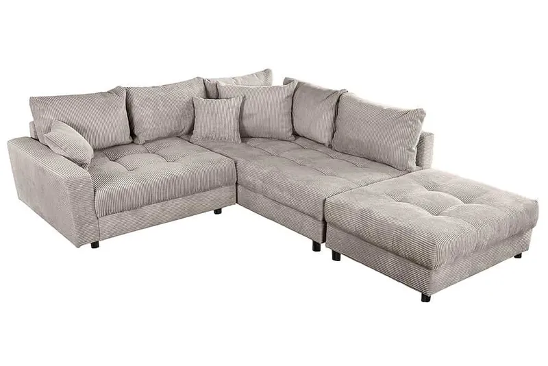 riess-ambiente Ecksofa KENT 220cm greige schwarz - Cord, L-Form, Federkern, FSC-zertifiziert, Einzelartikel 1 Teile, Moderne Wohnlandschaft inkl. Hocker - ideal für Wohnzimmer u. Familien, Grau, – Produktbild 2 von 5