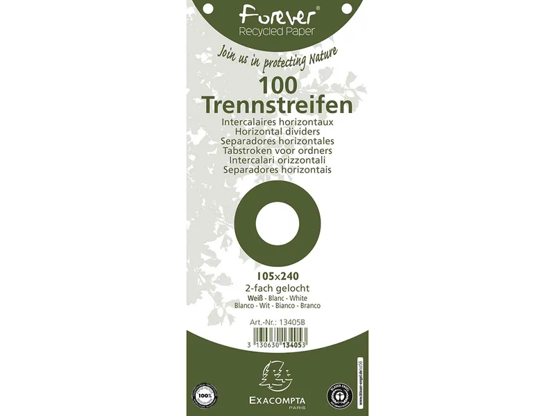 Exacompta 12 x 100 Exacompta Trennstreifen "Forever", 180 g/m², 105 x 240 mm, weiß – Produktbild 1 von 1