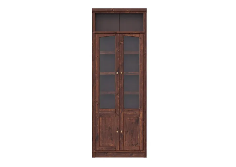 OTTO home Vitrine Soeren Regal mit 2 Glastüren und 2 Holztüren, B/TH: 80/29/220 cm Kiefer FSC®-zertifiziert, 1 offenes Fach, 6 Fächer hinter den Türen, Braun, – Produktbild 4 von 4