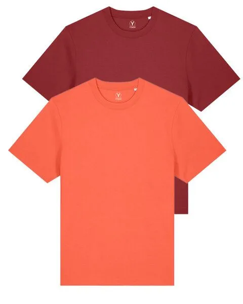 YTWOO YTWOO Doppelpack Unisex-T-Shirts aus schwerem Stoff | Bio-Baumwolle, Dunkelrot/orange, – Produktbild 1 von 4