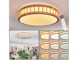 hofstein Deckenleuchte Deckenlampe aus Metall/Bambus/Kunststoff in Weiß/Natur, ohne Leuchtmittel, im modernen Boho-Design, CCT einstellbar mit Fernbedienung – Produktbild 1 von 1