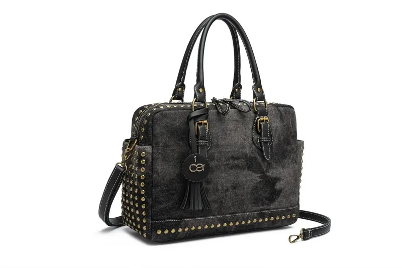 Collezione Alessandro Collezione Alessandro Schultertasche Denim, aus griffigem Jeansstoff mit Nieten, Schwarz, – Produktbild 1 von 5