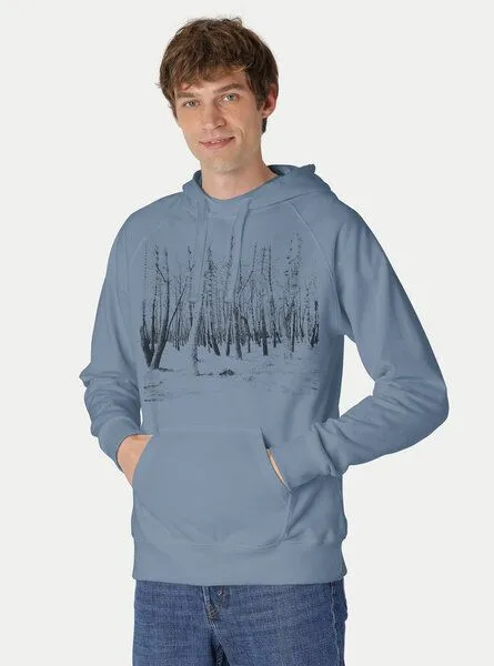 Peaces.bio - handbedruckte Biomode Peaces.bio - handbedruckte Biomode Hoodie Woodland Herren, Blaugrau, – Produktbild 2 von 2