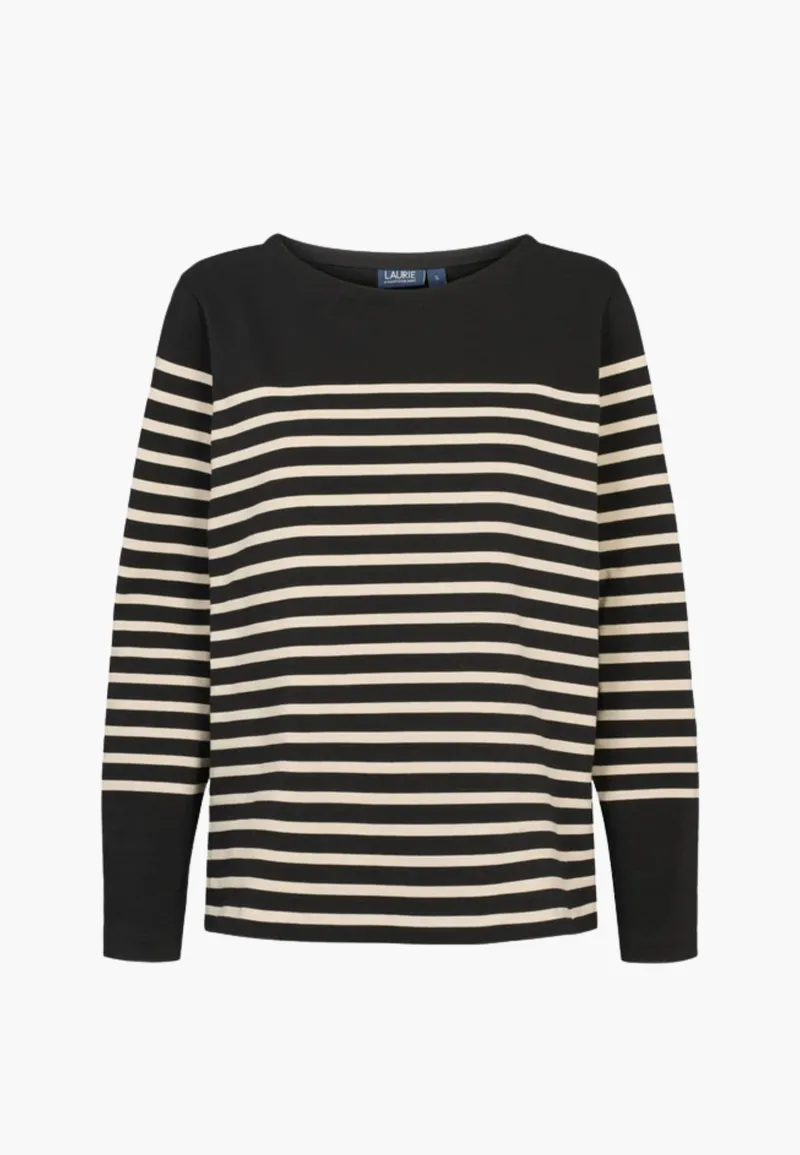 LAURIE LAURIE Damen vegan Langarmshirt Gabrielle Breton Schwarz/Birke Gestreift, Schwarz, – Produktbild 1 von 2