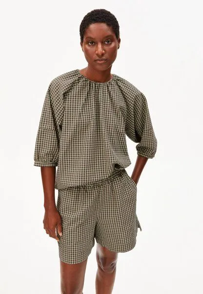 ARMEDANGELS ARMEDANGELS VICHY SEERSUCKER Damen Bluse aus 100% Bio-Baumwolle, Foam-dried palm, – Produktbild 1 von 4