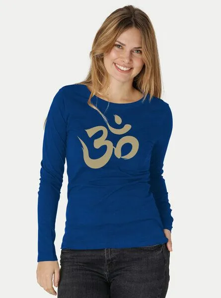 Peaces.bio - handbedruckte Biomode Peaces.bio - handbedruckte Biomode Bio-Damen-Langarmshirt "OM", Königsblau, – Produktbild 2 von 3