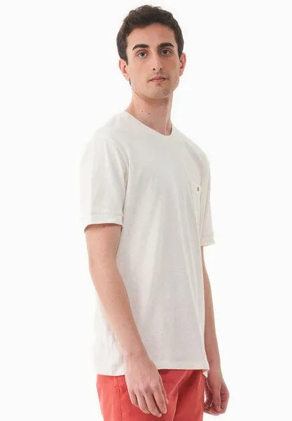 ORGANICATION ORGANICATION T-Shirt aus Bio-Baumwolle und Leinen mit Brusttasche, Off white, – Produktbild 3 von 4