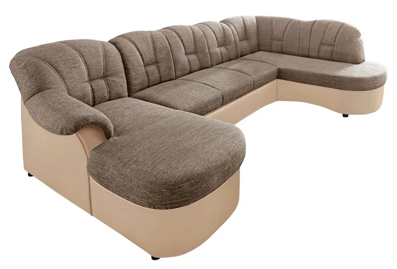 DOMO collection Wohnlandschaft FLORES 293x180x86 cm, hochwertig, komfortabel, U-Form, 3 Teile, wahlw. mit Bettfunktion, wahlw. mit Federkern, Unser Dauertiefpreis, Beige|braun, – Produktbild 3 von 8