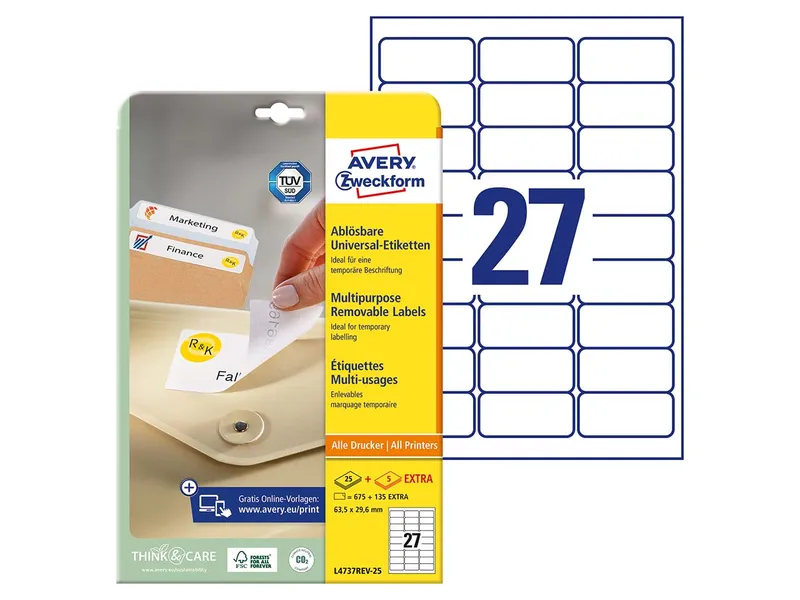 Avery Zweckform 675 Stick+Lift Etiketten 63,5 x 29,6 mm A4 – Produktbild 2 von 3