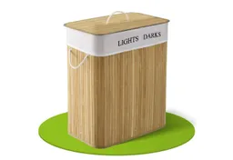 Juskys Wäschekorb Curly 100 L in Natur aus Bambus mit Deckel, 2 Fächern & Wäschesack, Wäschesammler für Familien, faltbar mit Tragegriffen, 52 x 32 x 63 cm – Produktbild 1 von 1