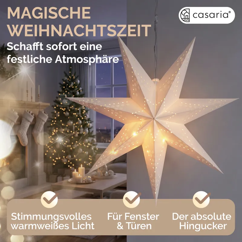 Casaria® Papierstern LED Creme Ø60cm 7 Arme, Creme, – Produktbild 2 von 2
