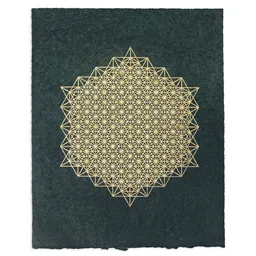 Veskor Cassiopeia Veskor Cassiopeia STERN TETRAEDER 512 Heilige Geometrie Linoldruck | 40 x 50 cm | Gold auf Smaragdgrün – Produktbild 1 von 1