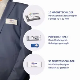 Avery Zweckform Avery Zweckform 10 Namensschilder 'Polar30' mit Magnet, silber, 70 x 30 mm – Produktbild 1 von 1