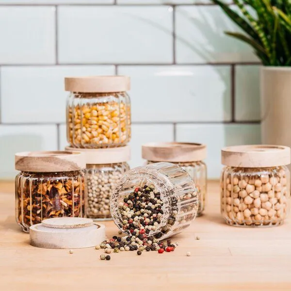 Econovo Econovo Gewürzgläser mit Holzdecke | 150ml (Set 6-tlg.) | Kollektion Gemustert – Produktbild 4 von 4