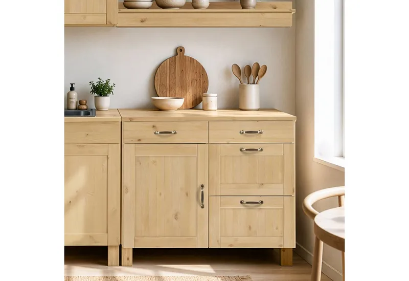 Home affaire Unterschrank Alby Breite 100 cm, 1 Tür, 4 Schubladen, Beige, – Produktbild 3 von 5