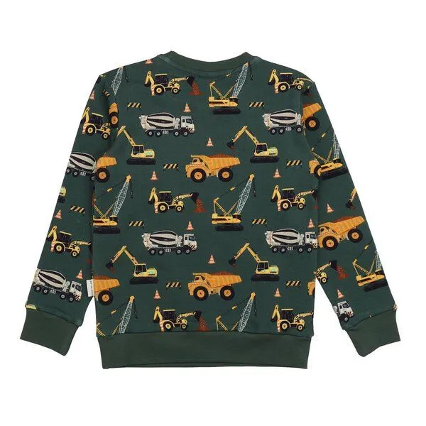 Walkiddy Walkiddy Sweatshirt Grün Baumaschinen-Allover Bio-Baumwolle GOTS, Grün, – Produktbild 2 von 3