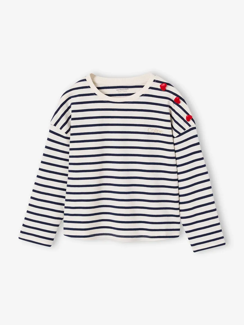 Vertbaudet Ringelshirt mit Herzknöpfen Mädchen, Marine, – Produktbild 3 von 4