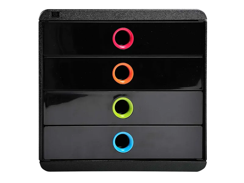 Exacompta Exacompta Schubladenbox Pop-Box "Black Office" DIN A4+, 4 Schubladen, schwarz/harlekin – Produktbild 1 von 2