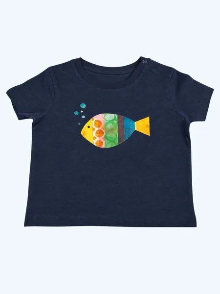 MelaDi MELAdi Kinder Baby-Shirt aus Biobaumwolle - Fisch auf Navy Blue Kopie – Produktbild 2 von 4