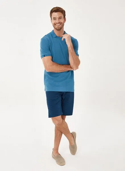ORGANICATION ORGANICATION Poloshirt aus Bio-Baumwolle mit V-Ausschnitt, Ocean, – Produktbild 2 von 4