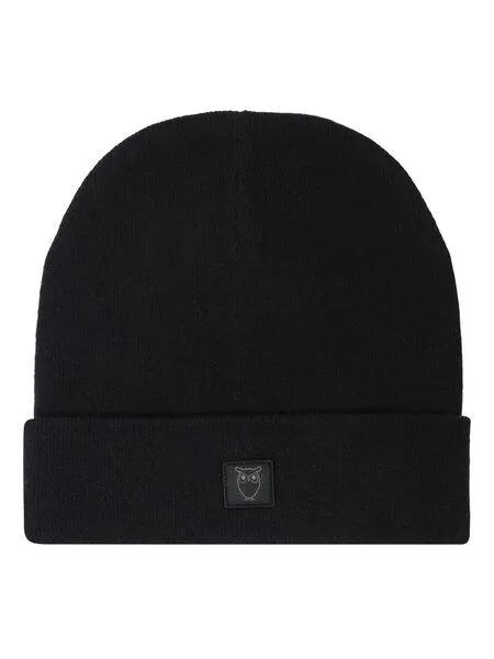 KnowledgeCotton Apparel KnowledgeCotton Apparel Mütze - LEAF Beanie organic wool - GOTS, Schwarz (black jet), – Produktbild 1 von 4