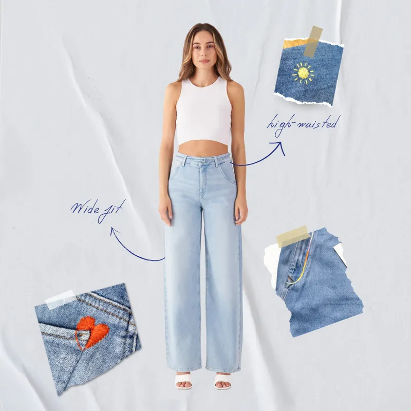 DAWN BLINK High Waist Wide - Light Blue - Art on Broken Pieces - Light Blue / 24 / 32 – Produktbild 1 von 1