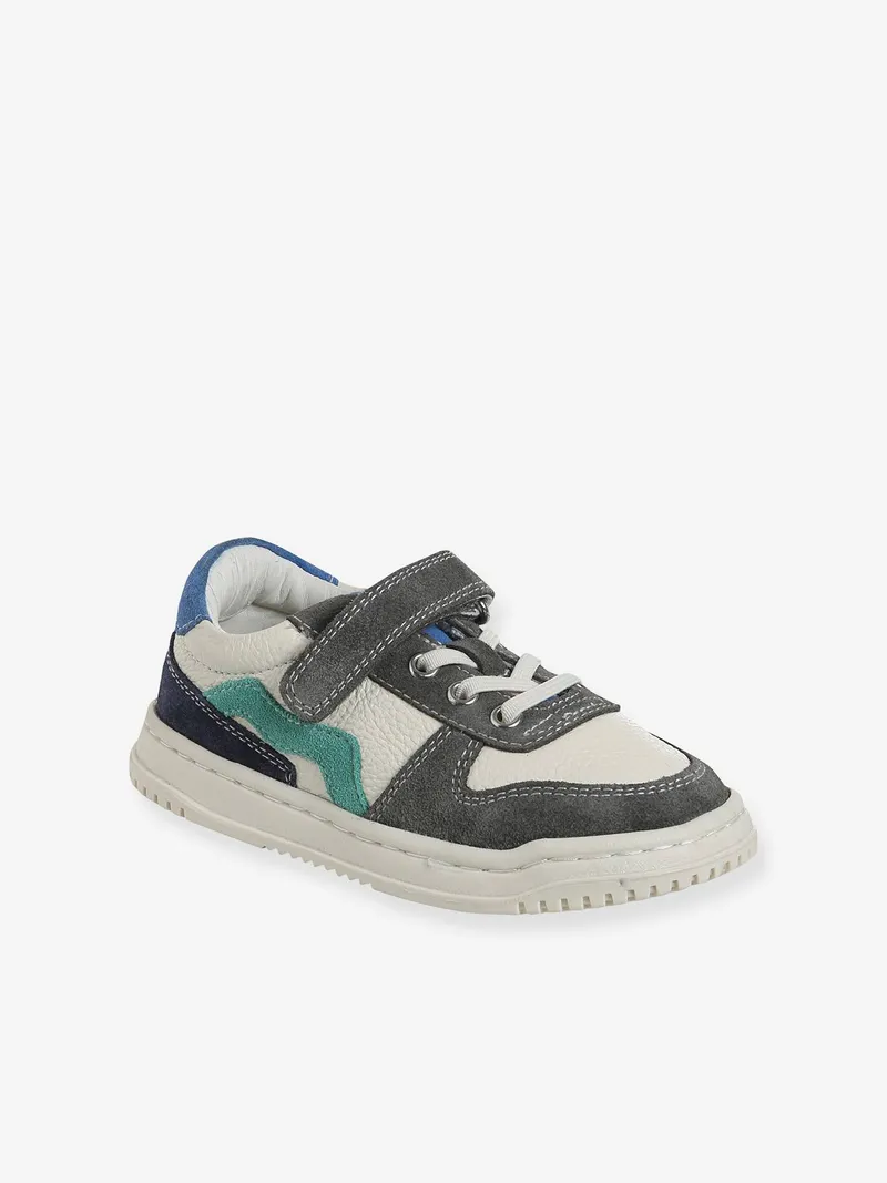 Vertbaudet Kinder Ledersneakers mit Anziehtrick und elastischer Schnürung set, Set weiß, – Produktbild 1 von 4