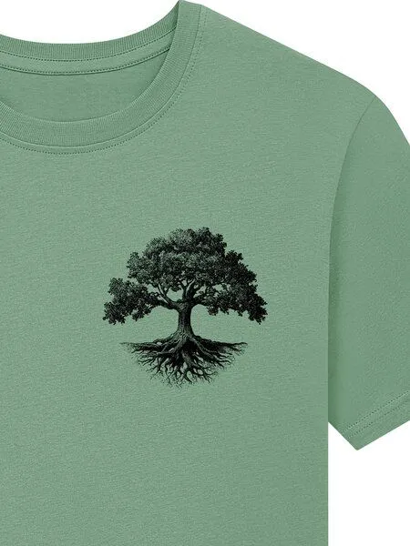 Spreecult Spreecult Kleiner Baum - Bio und Fair - Männer Unisex T-Shirt - Baumwurzel, Sage green, – Produktbild 2 von 3