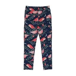 Walkiddy Kinder Leggings GOTS-zertifiziert aus Bio-Baumwolle, dunkelblau mit Pinky-Birds-Print, elastischer Bund – Walkiddy Sweat-Leggings – Produktbild 1 von 1