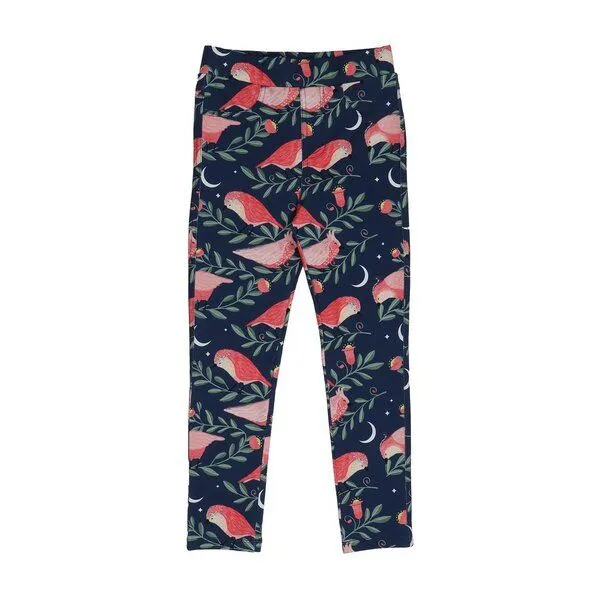 Walkiddy Kinder Leggings GOTS-zertifiziert aus Bio-Baumwolle, dunkelblau mit Pinky-Birds-Print, elastischer Bund – Walkiddy Sweat-Leggings, Dark blue, – Produktbild 1 von 2