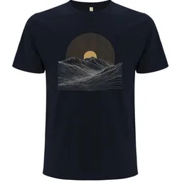 Spreecult Spreecult LineArt Sonnenaufgang - Bio und Fair - Männer Unisex T-Shirt - Line Art Berge Wellen – Produktbild 1 von 1