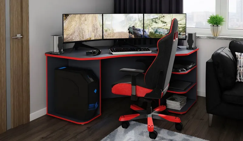 byLIVING Gamingtisch Thanatos, Breite 198 cm, moderner Eckschreibtisch, Grau|rot, – Produktbild 3 von 5