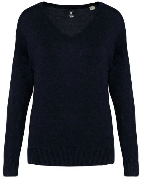 YTWOO YTWOO Damenpullover mit V-Ausschnitt aus Bio-Baumwolle und Lyocell TENCEL, Navy, – Produktbild 1 von 3