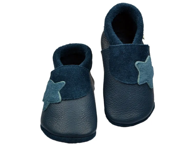 Pantolinos Pantolinos Baby und Kinder Hausschuhe Krabbelschuhe Ecopell Leder Stern paloma, Blau, mehrfarbig, – Produktbild 1 von 1