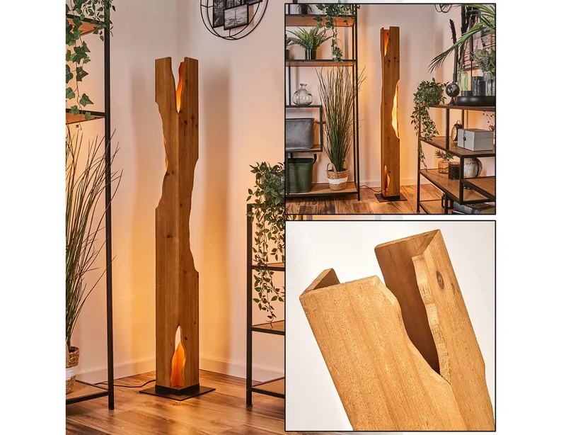 hofstein Stehlampe moderne Stehleuchte aus Metall/Bambus in Schwarz/Naturfarben, ohne Leuchtmittel, geschwungene Leuchte mit Fußschalter, 4 x E27, ohne Leuchtmittel, Beige|schwarz, – Produktbild 1 von 5