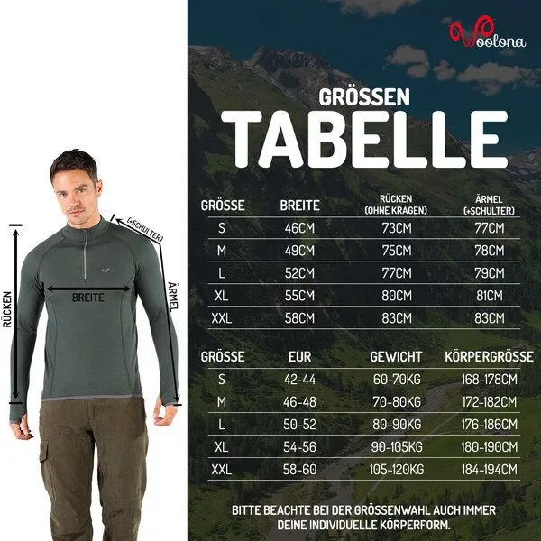 Woolona Woolona Langarmshirt - HALLDOR - 100% Merinowolle (Zip), Grün, – Produktbild 1 von 4