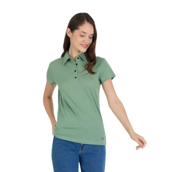 Woolona Woolona Merino Casual Damen Polo-Shirt - 100% Merinowolle, Grün, – Produktbild 1 von 3
