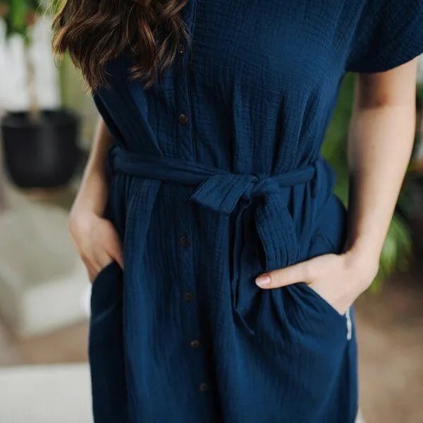 NORDLICHT NORDLICHT Damen Musselin Blusen Kleid aus 100% Bio-Baumwolle ELLA, Blau, – Produktbild 3 von 4