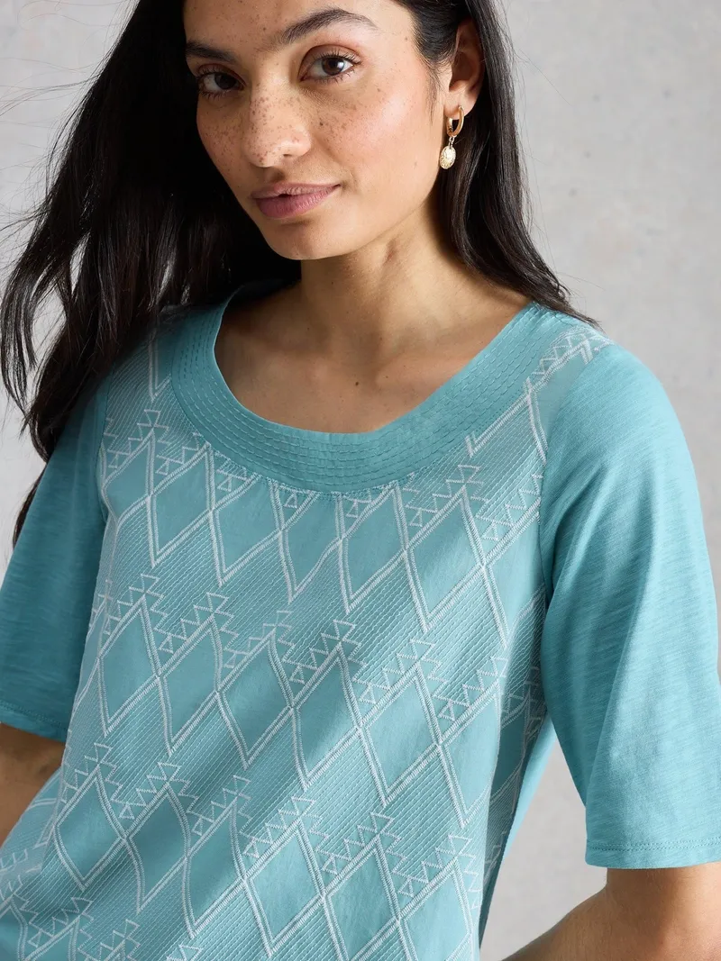 White Stuff Besticktes Top Weaver - 42, Blaugrün multi, – Produktbild 3 von 4