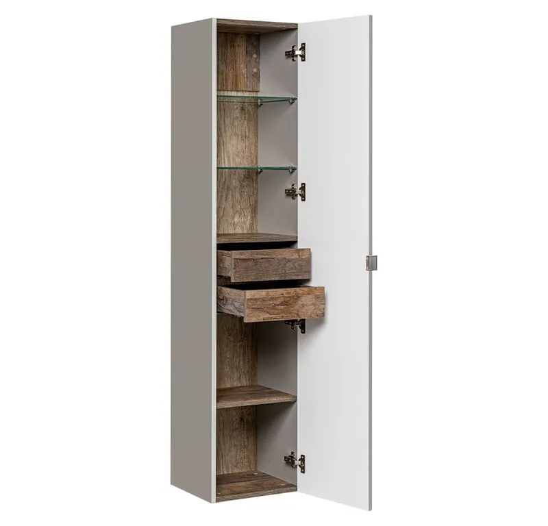 Lomadox Hochschrank PUEBLA-56-TAUPE Badmöbel in taupe mit Vintage Oak Eiche, 2 Türen, : 35/160/33 cm, Beige|braun, – Produktbild 4 von 5